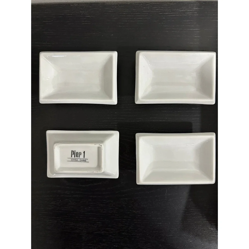 Set of 4‎ Pier 1 Condiment Dipping Bowls White Sushi Night EUC